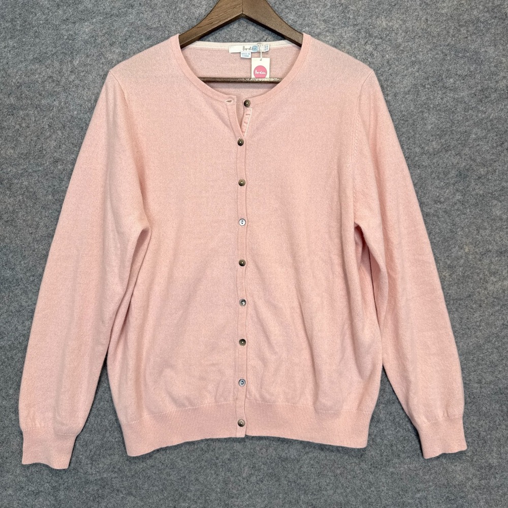 Boden 100% Cashmere Cardigan Sweater Womens US 16 XL Light Pink Button Crew Soft